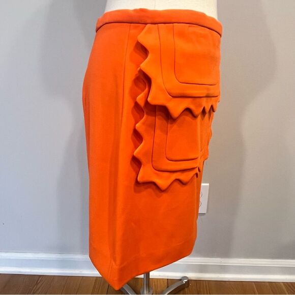 NWT Victoria Beckham Orange Scallop Trim Twill Skirt Size Medium - Picture 5 of 9